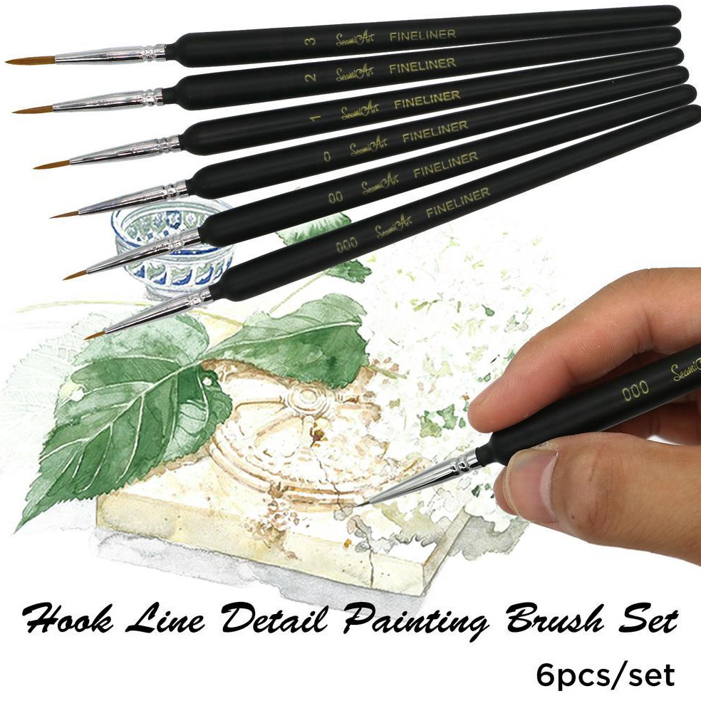 Jual SeamiArt 6pcs Hook Line Paint Brush set Kuas cat Warna air Cat ...
