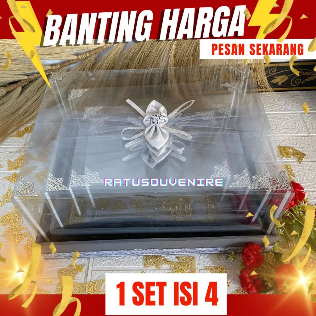 Kotak Seserahan Pernikahan Set Lengkap isi 4 Box Hantaran Parcel Mika Unik Kekinian