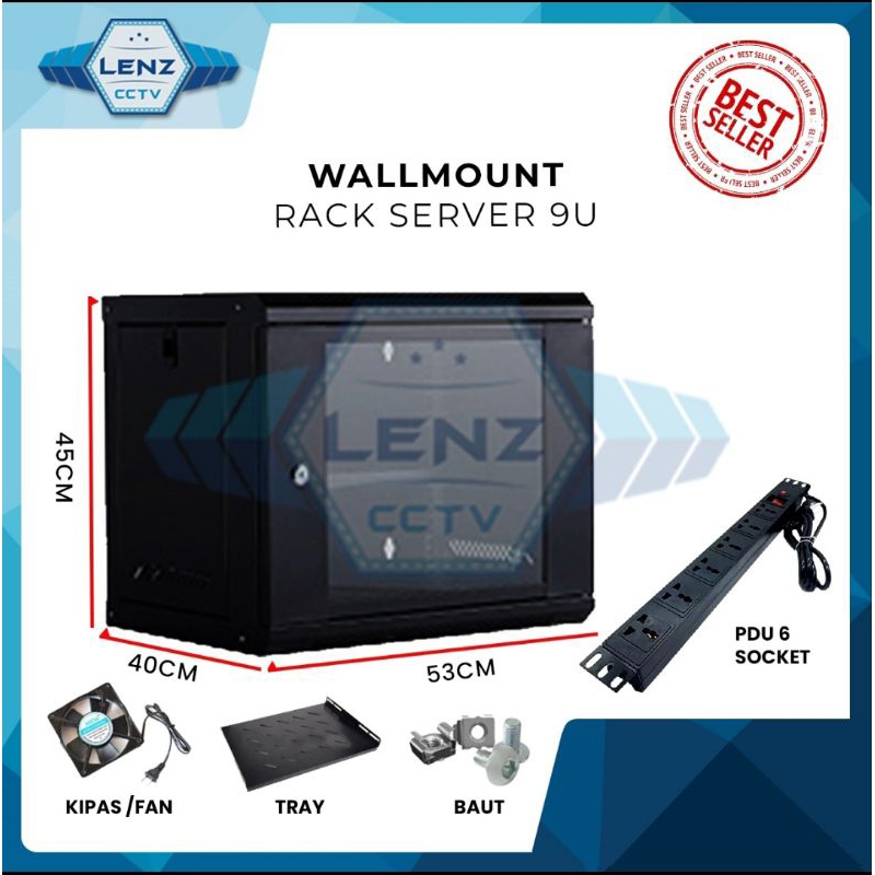 Jual Wallmount Rack 9U Single Door + PDU 6 Socket / Rack Server 9U ...