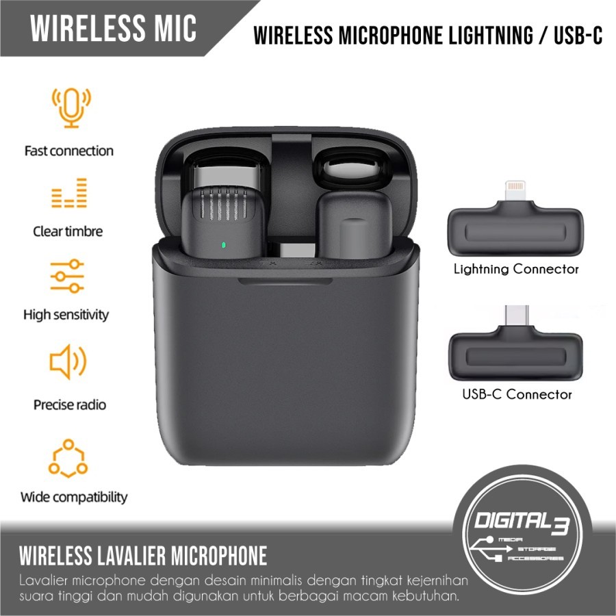 Jual Wireless Lavalier Microphone J11 J13 USBC Android Lightning iPhone HP 2.4GHz Record