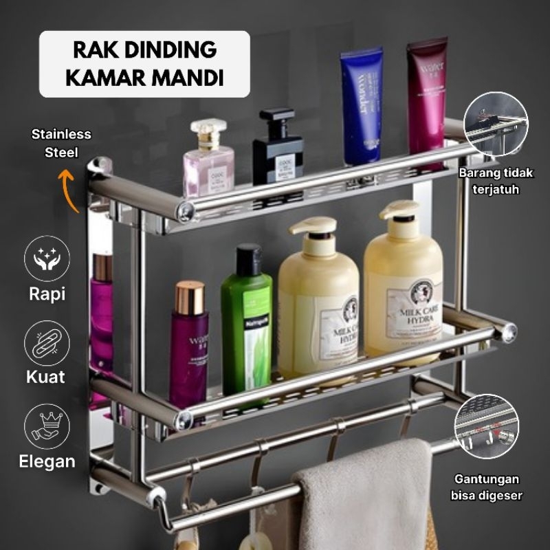 Jual Rak Kamar Mandi Stainless Gantungan handuk Model Tanpa Mesin bor ...