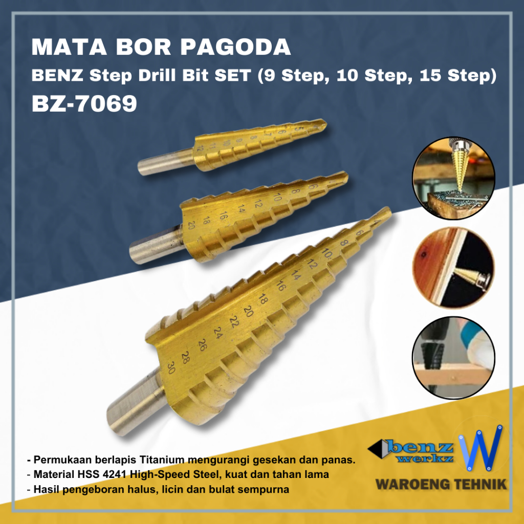 Jual Mata Bor Pagoda BENZ HSS Coat Titanium Kerucut / Step Drill Bit ...