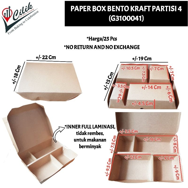 Jual Box Dus Kraft Corrugated Brown Coklat Nasi Bento Sekat Partisi