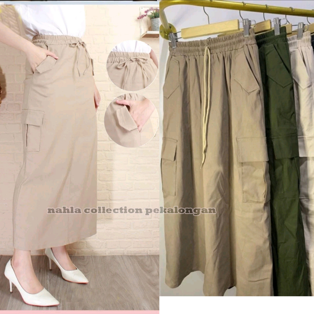 Jual Cargo Skirt - Rok Cargo Panjang Wanita Korean Style Twill Combed ...