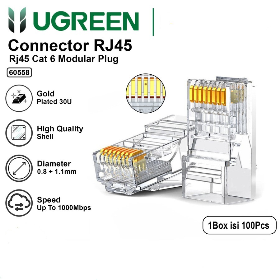 Jual UGREEN Konektor RJ45 Cat6 UTP Modular Gigabit Jack Plug Connector ...