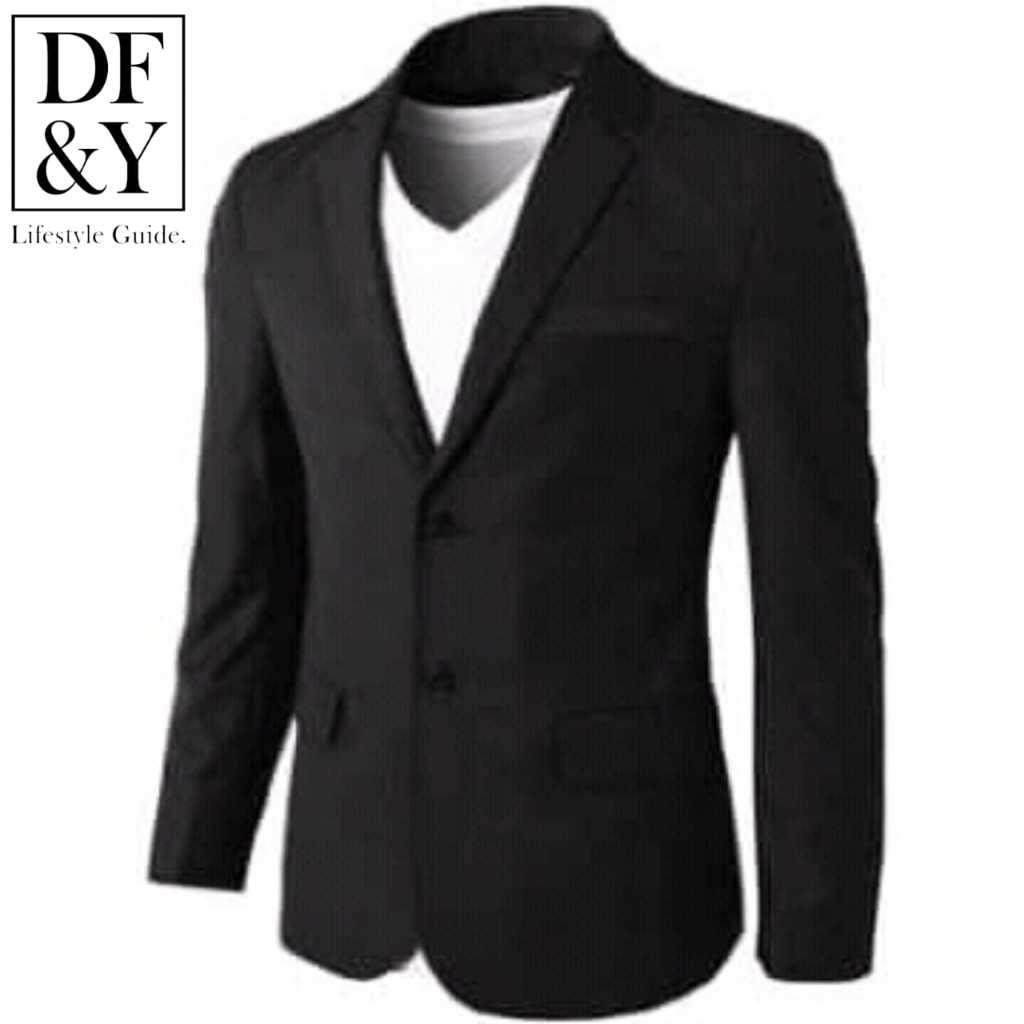 Jual PRYZA Jas Blazer Pria Hitam Polos Kancing Dua / Hitam List Putih ...