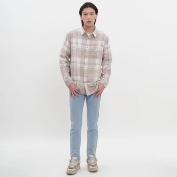 M231 Kemeja Pria Flannel Panjang Cream 0302