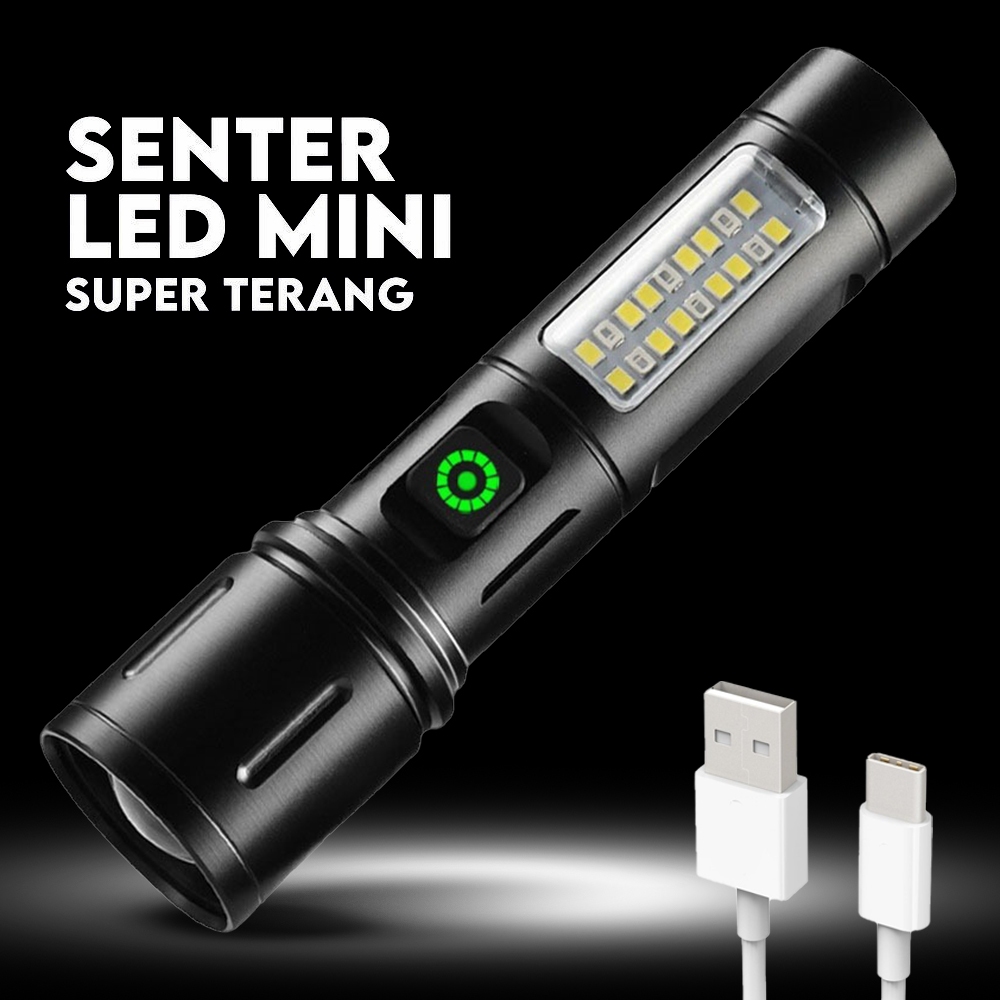 Jual Senter Led Super Terang Mini Rechargeable Black 30watt Flashlight ...