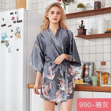 FG Kimono Panjang Dan Pendek Bahan Satin Premium Motif Flamingo Baju Tidur Pengantin BD08 09