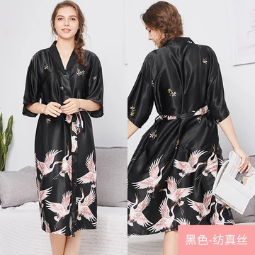 FG Kimono Panjang Dan Pendek Bahan Satin Premium Motif Flamingo Baju Tidur Pengantin BD08 09