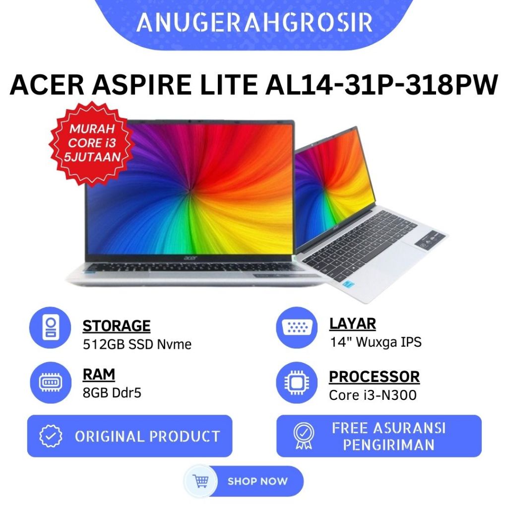 Jual Acer Aspire Lite AL14-31P-318W Core i3 gen 13 Ram 8Gb DDR5