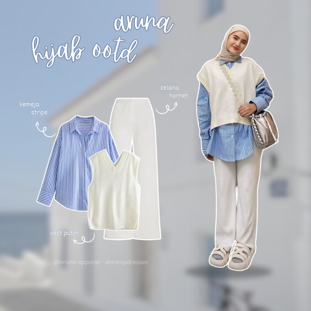 3in One Set Hijab Casual OOTD Hijab Korean Style Ouftit Pinterest Outfit  Hangout Nongkrong Set AA205