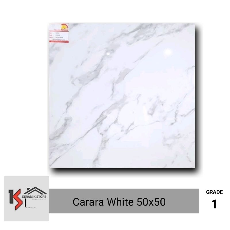 Jual Keramik Lantai Roman Carara White G559202 50x50 Gloss Grade A