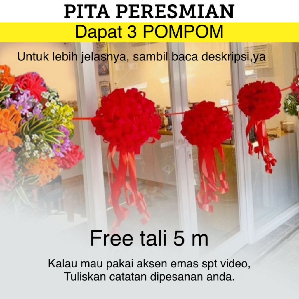 Jual Dqueen Florist Pita Peresmian Pom Pom Acara Grand Opening Potong