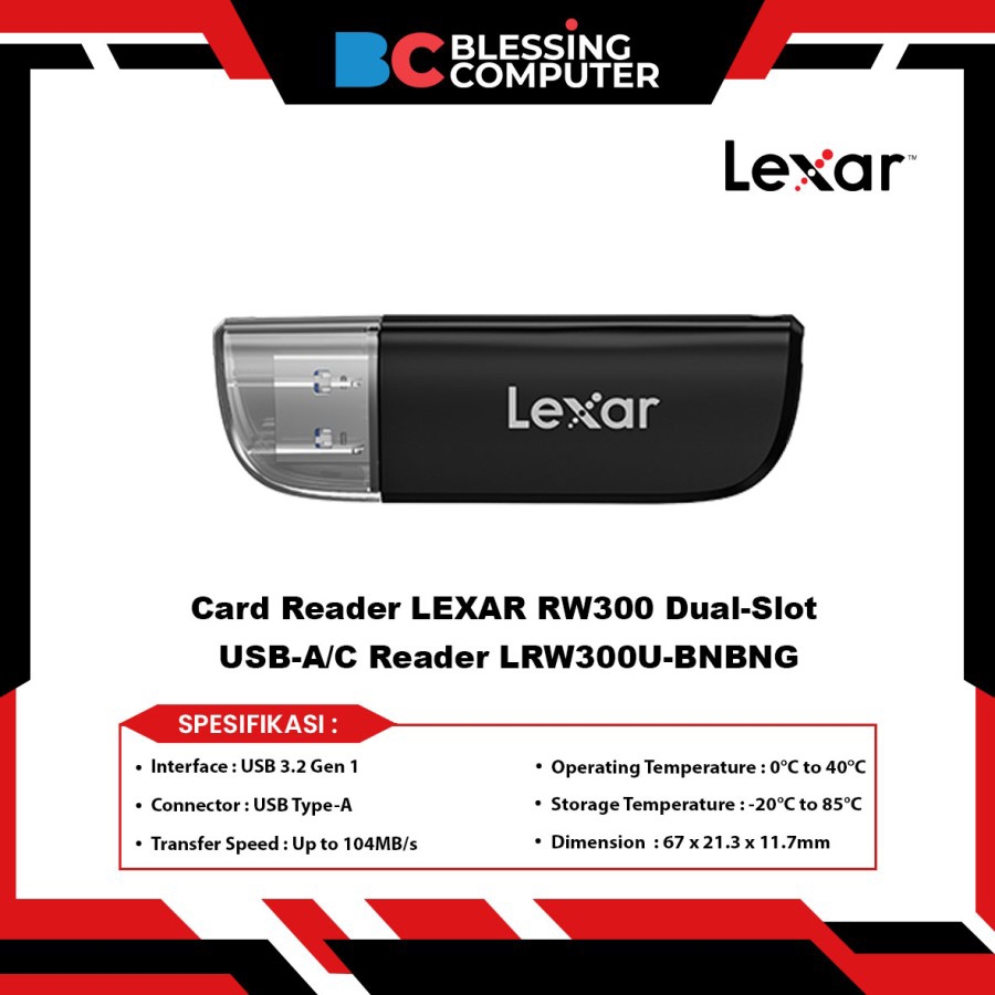 Jual Card Reader LEXAR RW300 Dual-Slot USB-A/C Reader LRW300U-BNBNG ...