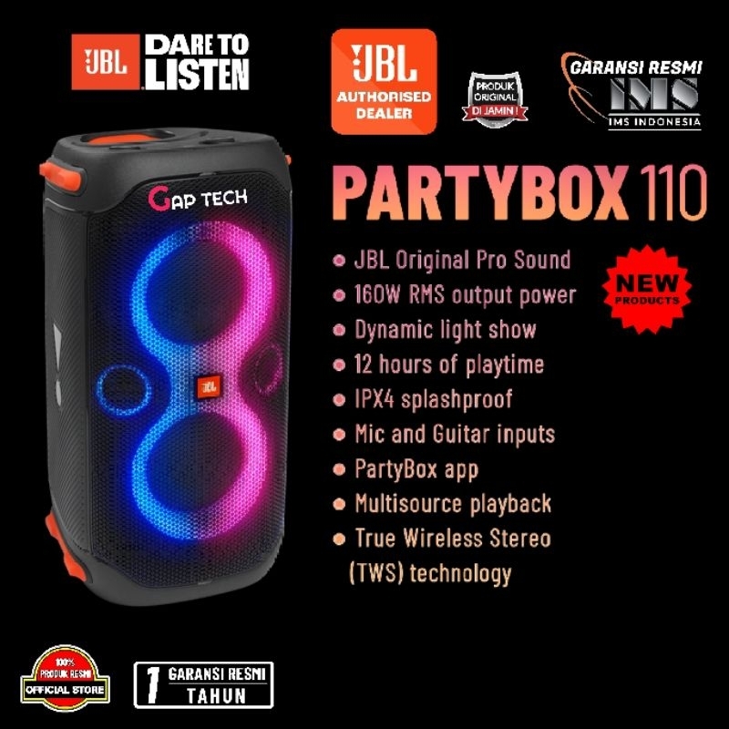 JBL PartyBox Ipx4 JBL PARTYBOX 110 PORTABLE PARTY SPEAKER WITH