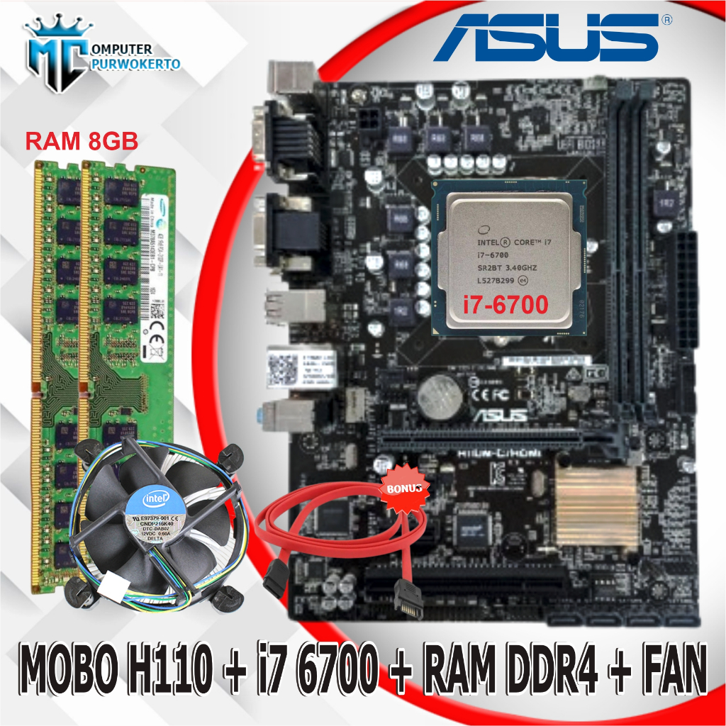 Jual Paket Mobo Mainboard H110 LGA 1151 + Processor Core i7