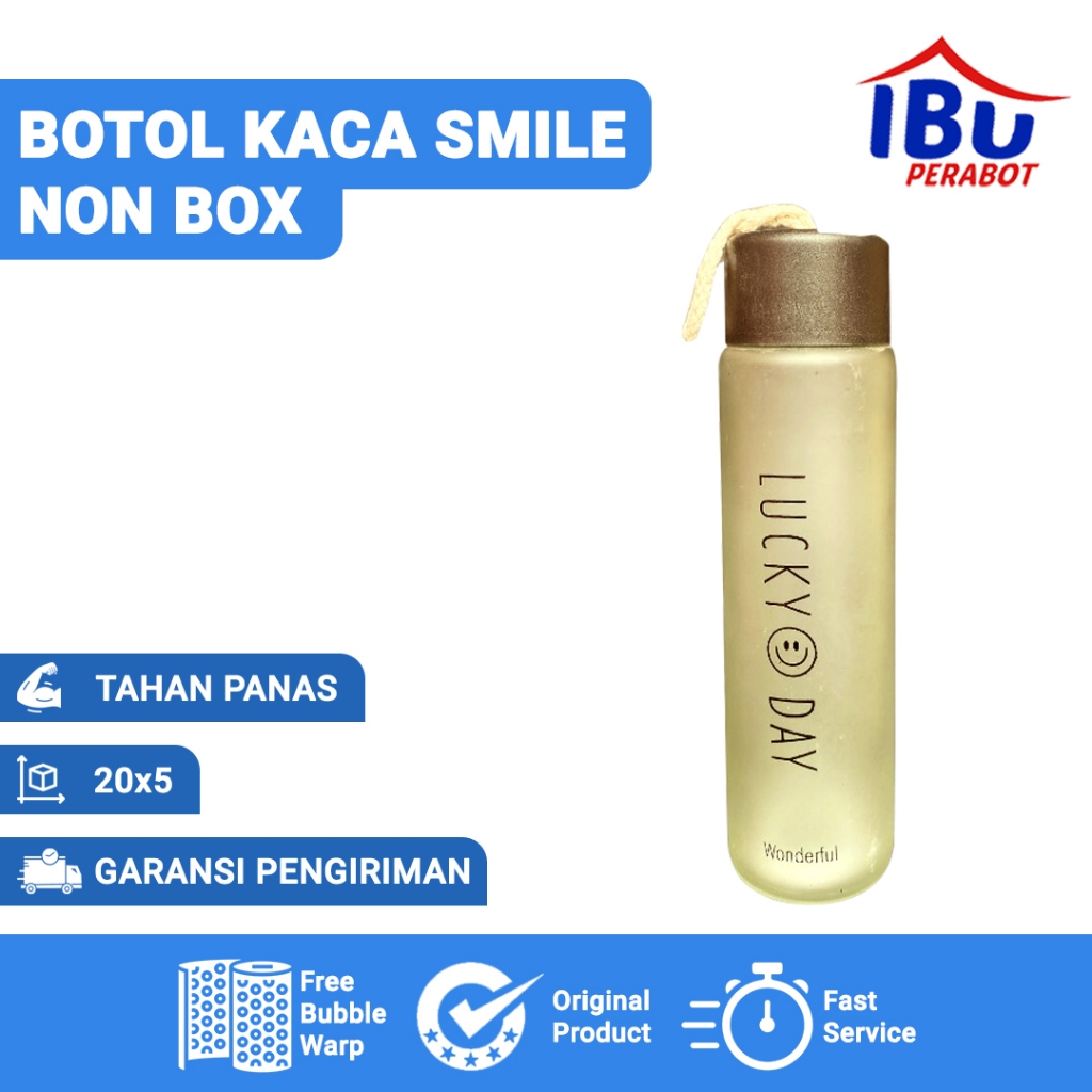 Jual BOTOL KACA SMILE NON BOX / botol minum viral unik | Shopee Indonesia