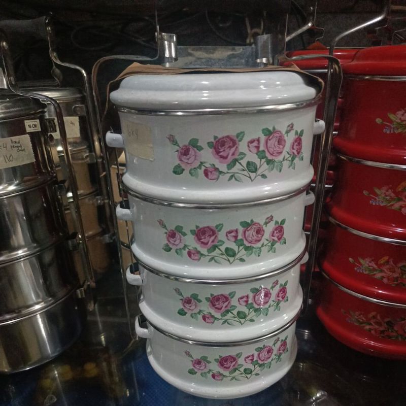 Jual Rantang Enamel Seng Kaleng Jadul 4 Susun/Food Carrier Lunch Box ...