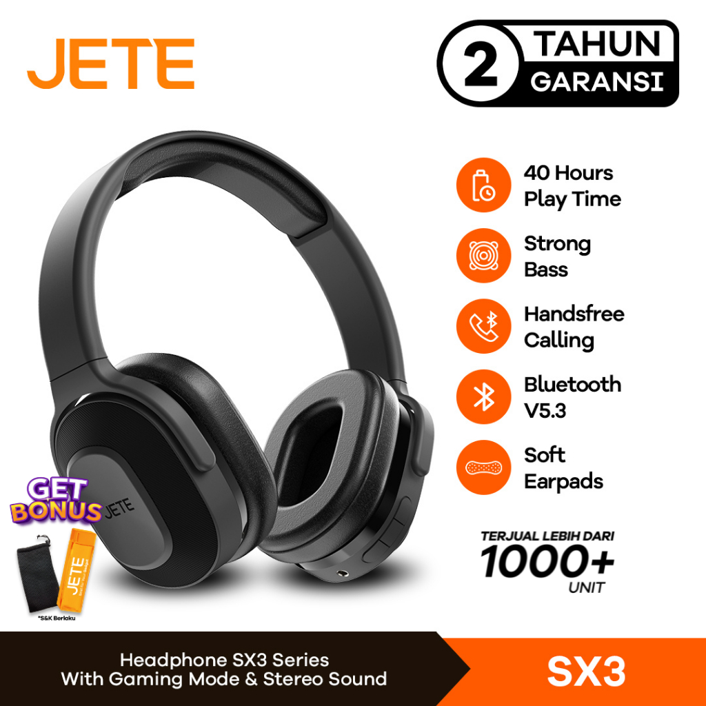 Jual Headset Headphone Bluetooth JETE SX3 Super Bass with Gaming