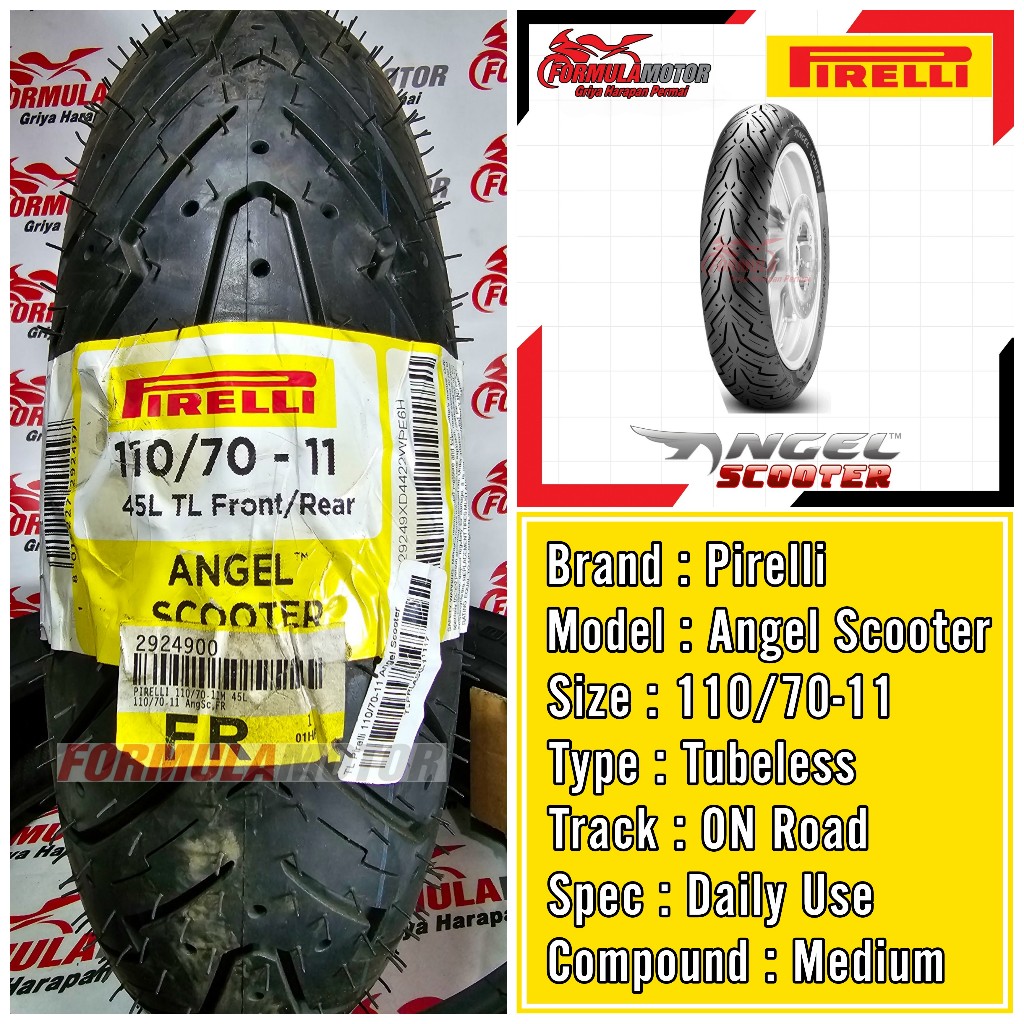Pirelli Angel Scooter Ring 10-11 Tubeless Ban Vespa Classic Tubles  (Ukuran 300-10, 350-10, 90/90-10, 100/90-10, 120/70-10, 110/70-11,  120/70-11)