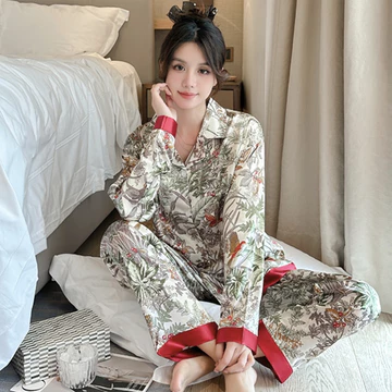Anaooi Piyama Satin Modern Lengan Panjang Celana Panjang Piama Pajamas Baju Tidur Pakaian Rumah