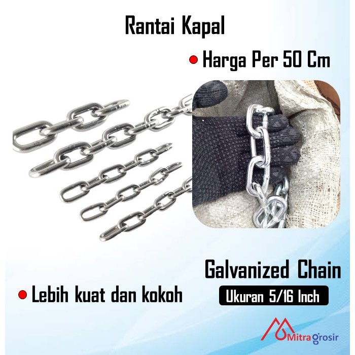 Jual Rantai Besi Kapal Galvanized 8 MM 5/16 Inch 50 Cm / Rante Rantai ...