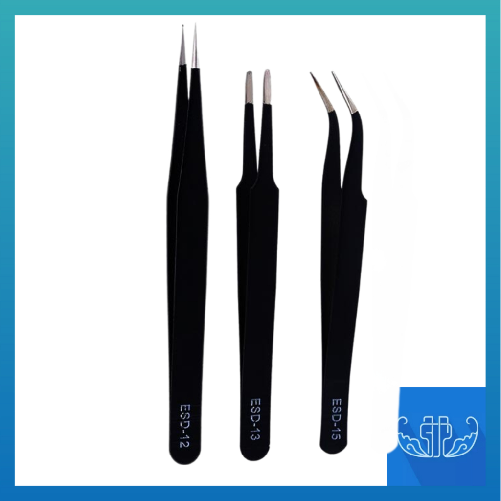 Jual ESD PINSET ANTI STATIC HITAM LURUS LANCIP TUMPUL BENGKOK TWEEZER ...
