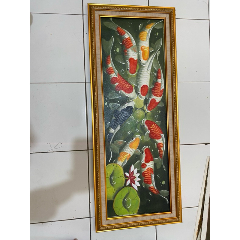 Jual Lukisan ikan koi Plus frame 90x30 Tinggal pajang | Shopee Indonesia
