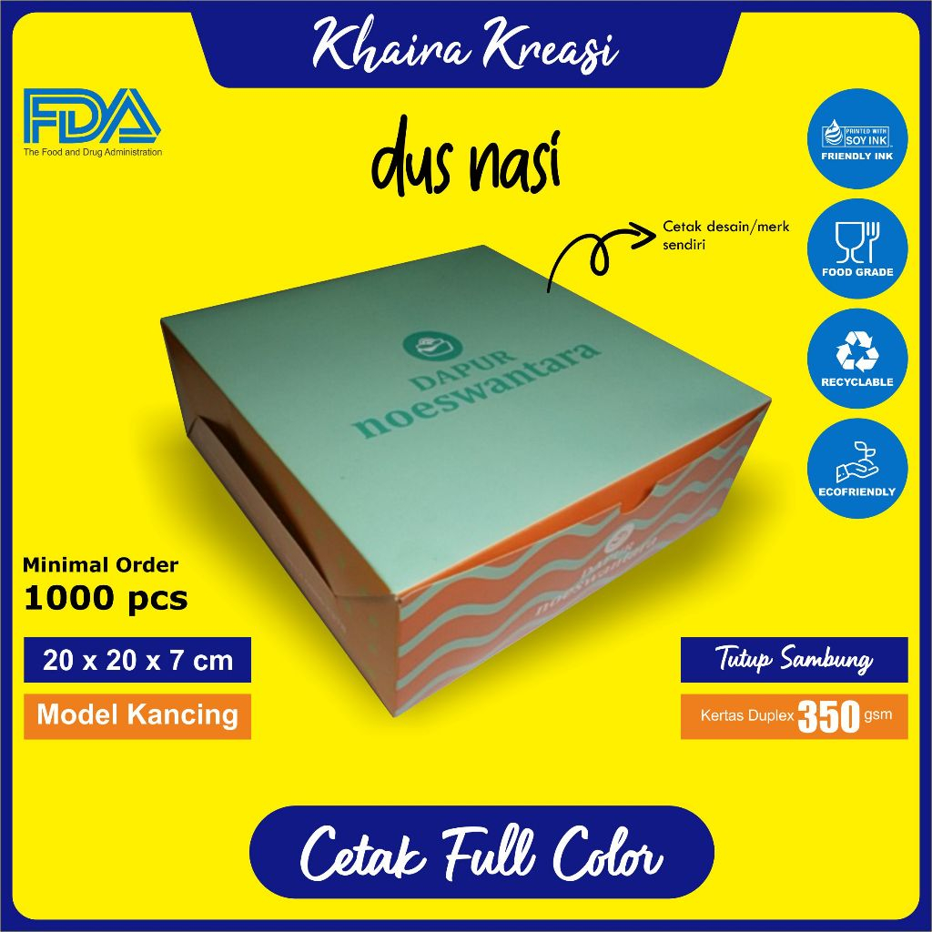 Jual Cetak Custom Dus Nasi / Dus Catering / Kotak Nasi / Ukuran 20x20x7 ...