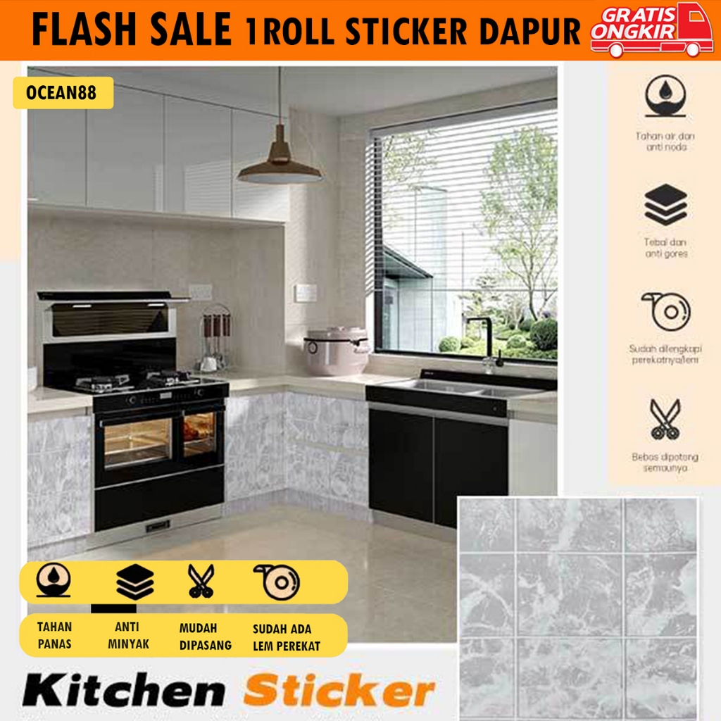 Jual Stiker Dapur - 60cm x 3m PVC Sooku Motif Keramik Putih Daun Anti ...