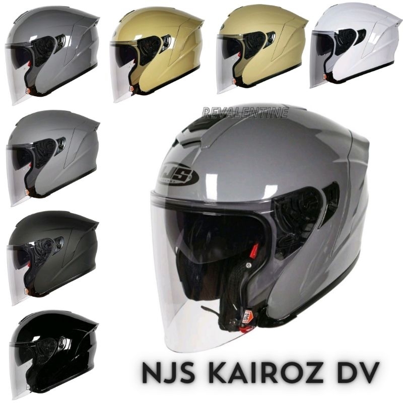NJS KAIROZ DV SOLID ORIGINAL DOUBLE VISOR HELM MOTOR HALF FACE NEW  KAIROS 2V WARNA POLOS ORI SNI