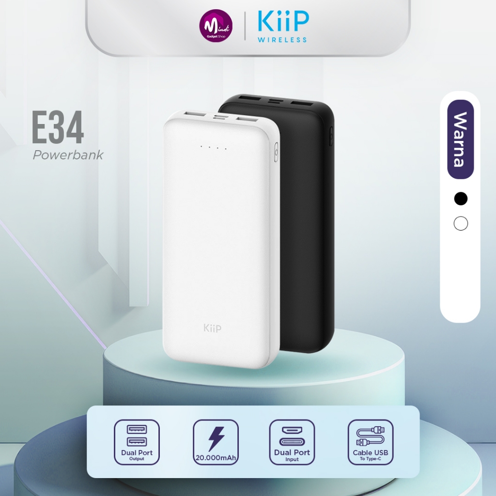 Jual KiiP E34 Power Bank 20000mAh Dual Input Type-C Micro Dual Output ...