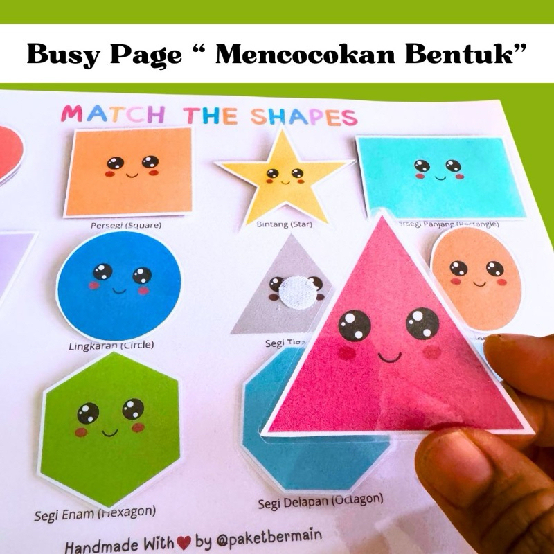 Jual Busy Page Mengenal Bentuk / Match The Shape Busy Page/ Montessory ...