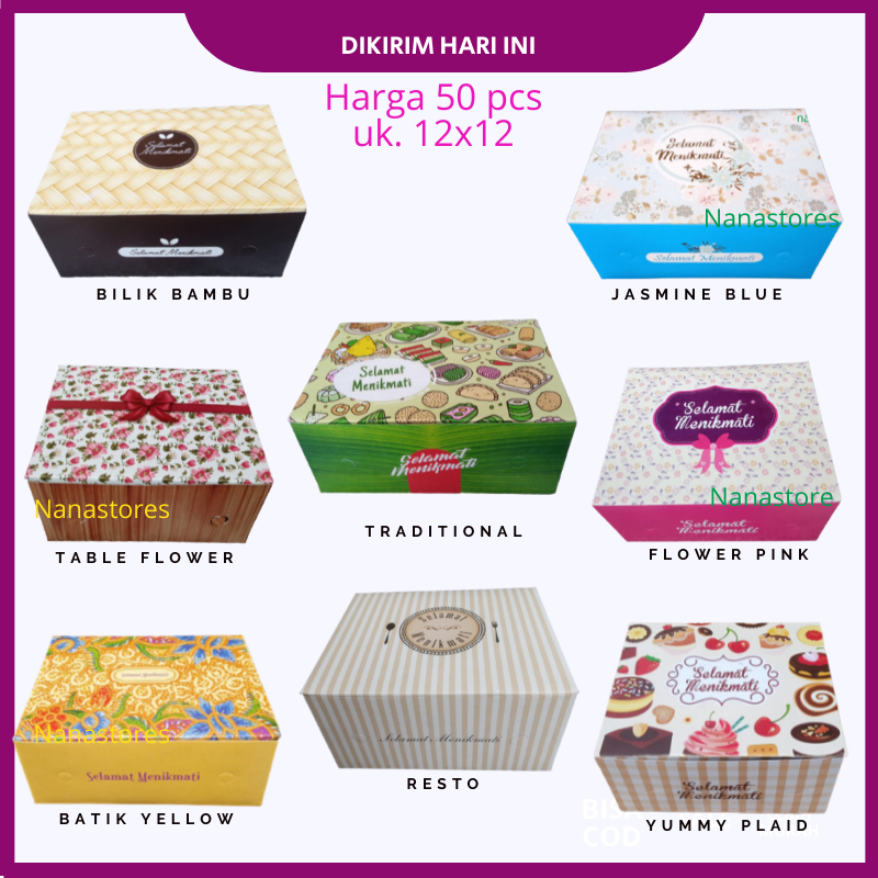 Jual 50 Pcs Dus Kue Ukuran 12x12, Snack Box, Dus Snack, Dus Kue Basah ...