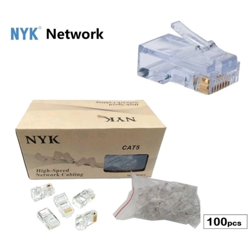 Jual NYK Conektor Rj45 Cat5 isi 100 | Shopee Indonesia
