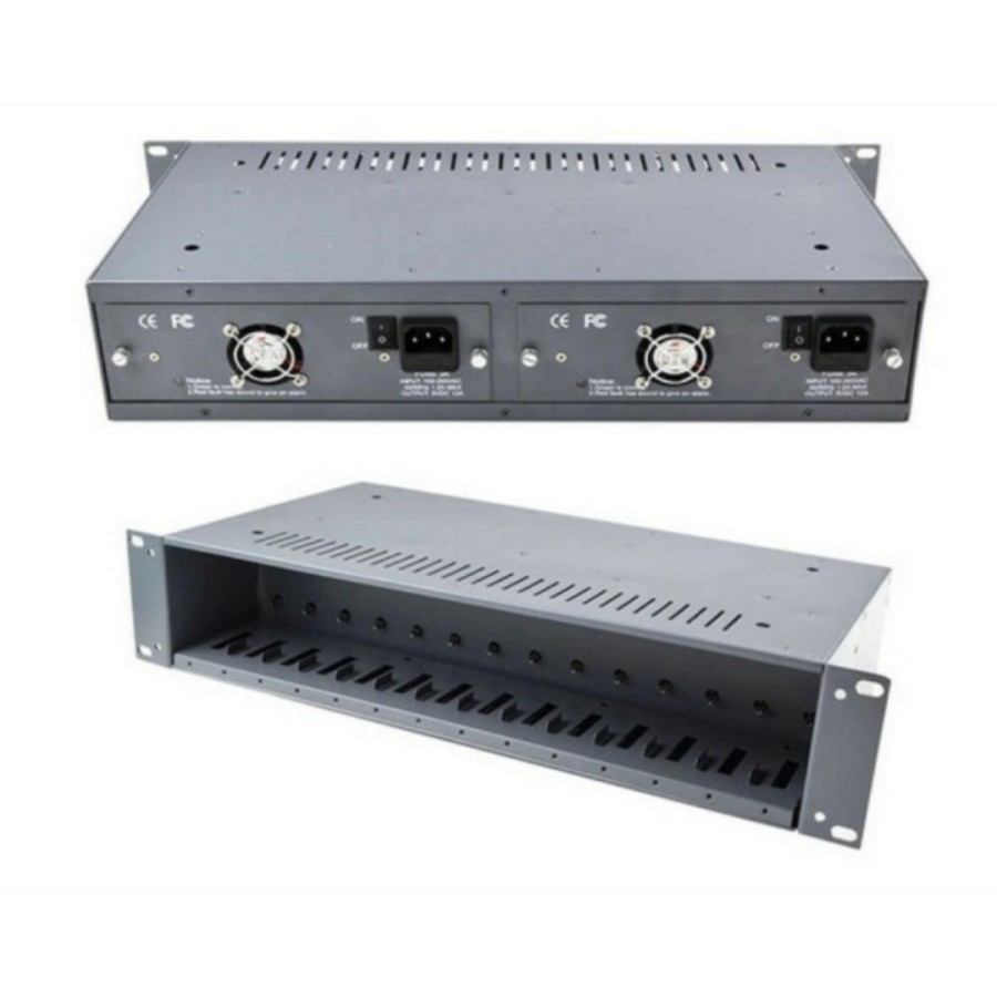 Jual Rak HTB 14 Slot Media Converter Rack Mounting Double Power PSU 5V ...