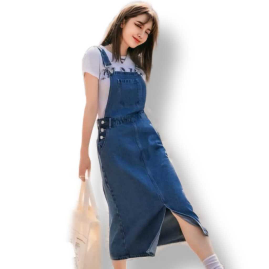 Jual Allisa Overall Jeans Wanita Rok Span Midi Premium Jeans | Shopee ...