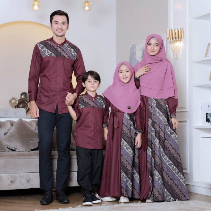 Jual Sarimbit Michan Hilya Raya Marun Sarimbit Keluarga Baju Seragam ...
