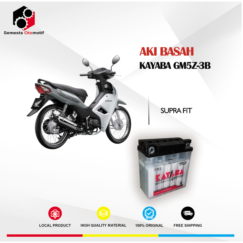 Jual Aki Motor Supra Fit KAYABA GM5Z-3B 12V 7Ah Aki Basah Original Free