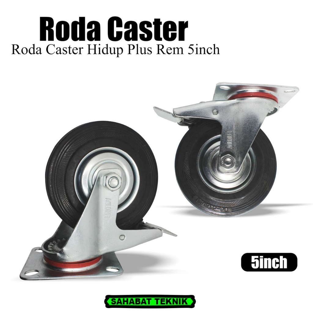 Jual Roda Caster 5 Inch 125mm Rubber Karet Hidup Plus Rem dan Mati ...