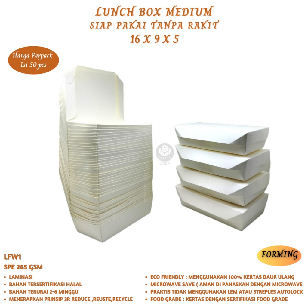 Jual Paper Lunch Box Medium Siap Pakai SPE 265 Gsm 16x9x5 (Isi 50 Pcs ...