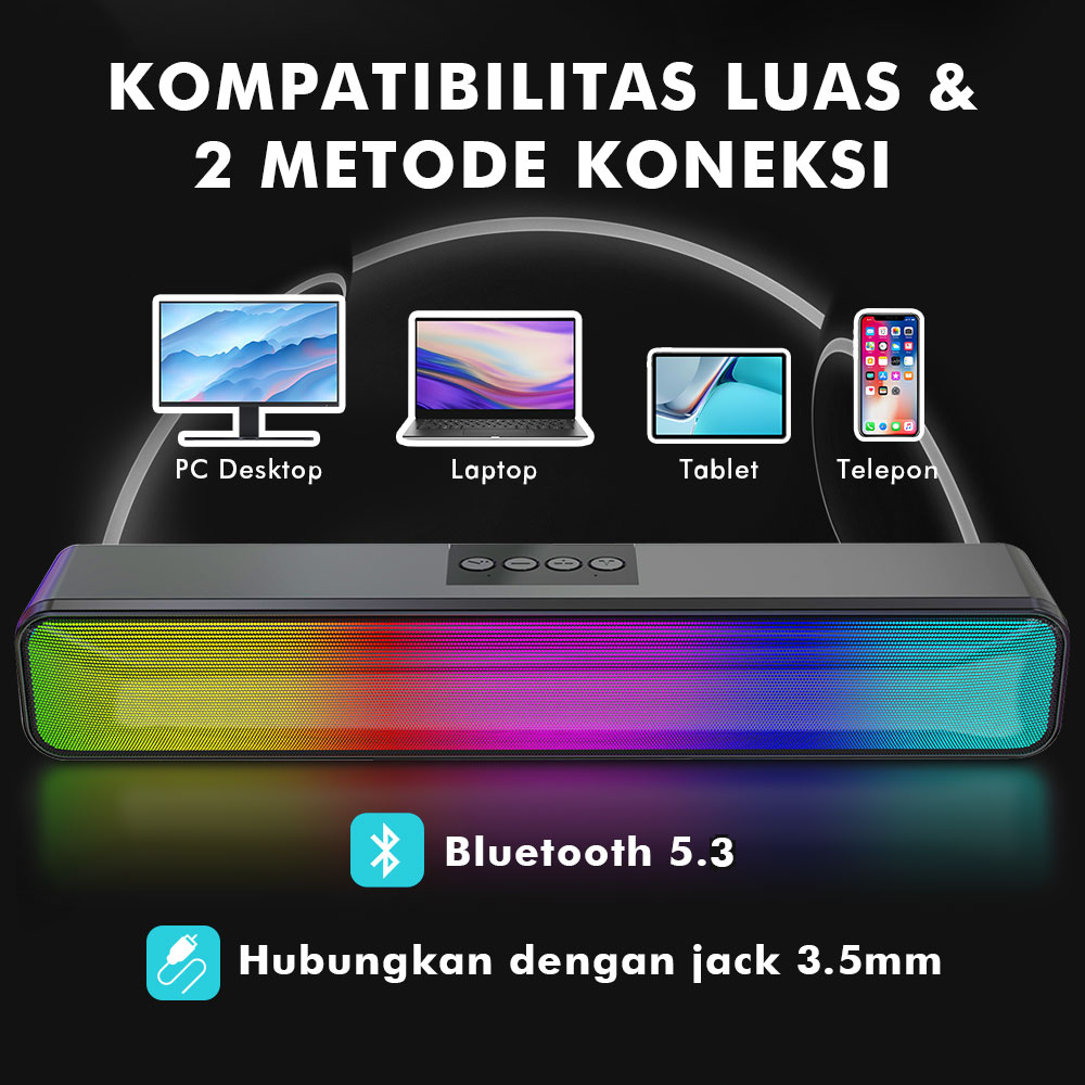 Jual 【TV/PC BASS】40CM Long Strip Bluetooth Speaker RGB Soundbar ...