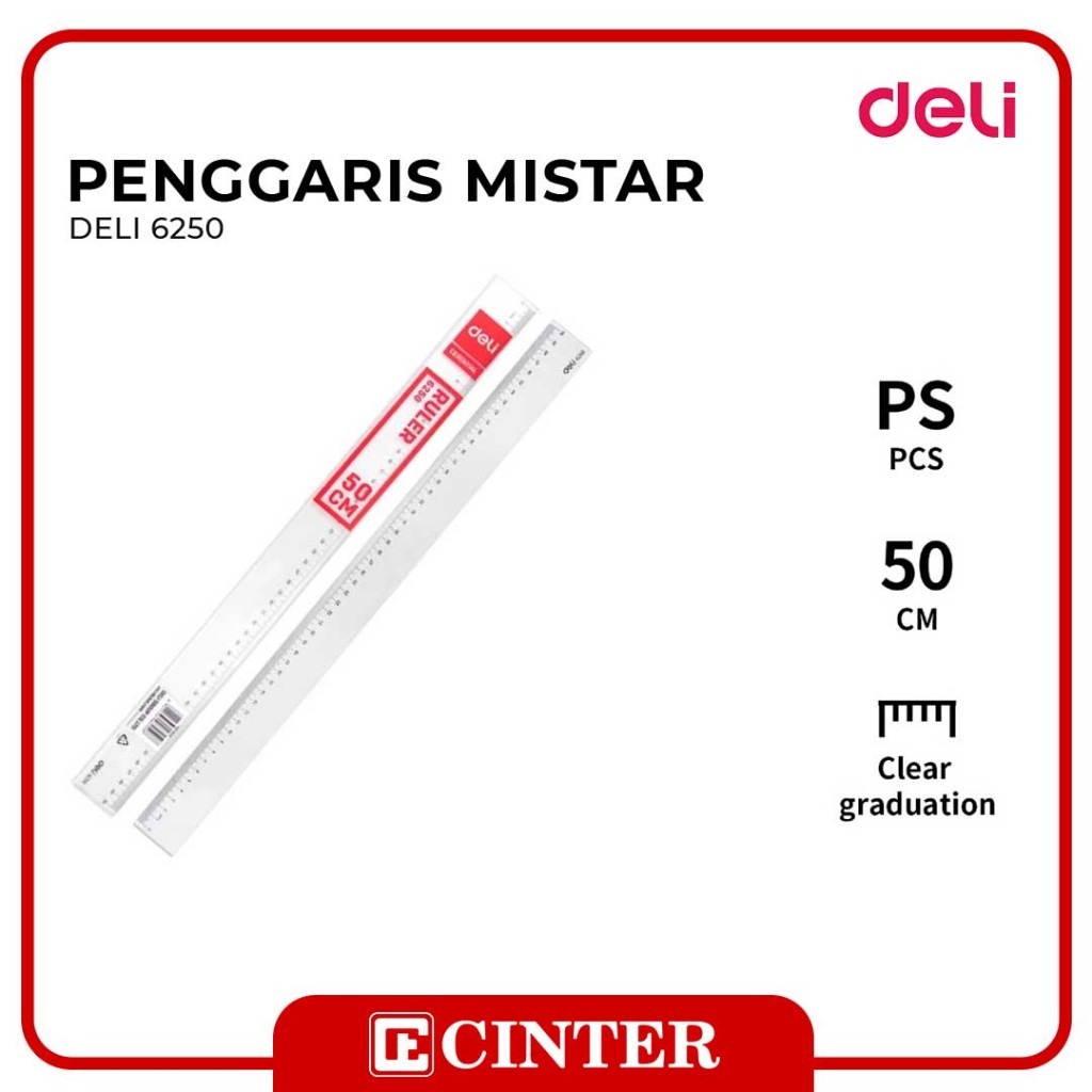 Jual DELI - ROL / RULER / PENGGARIS MISTAR PLASTIK TEBAL 50CM ...