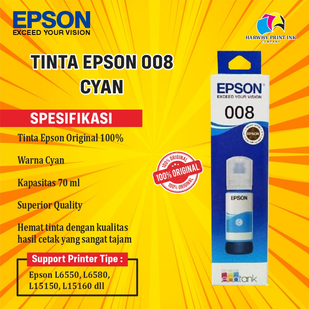 Jual TINTA EPSON 008 1 SET BLACK CYAN MAGENTA YELLOW ORIGINAL | Shopee ...