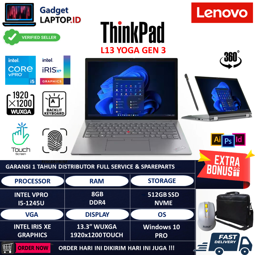 Jual Lenovo L13 Yoga Gen 3 Intel Vpro i5 1245U 8GB 512GB WUXGA Touch ...