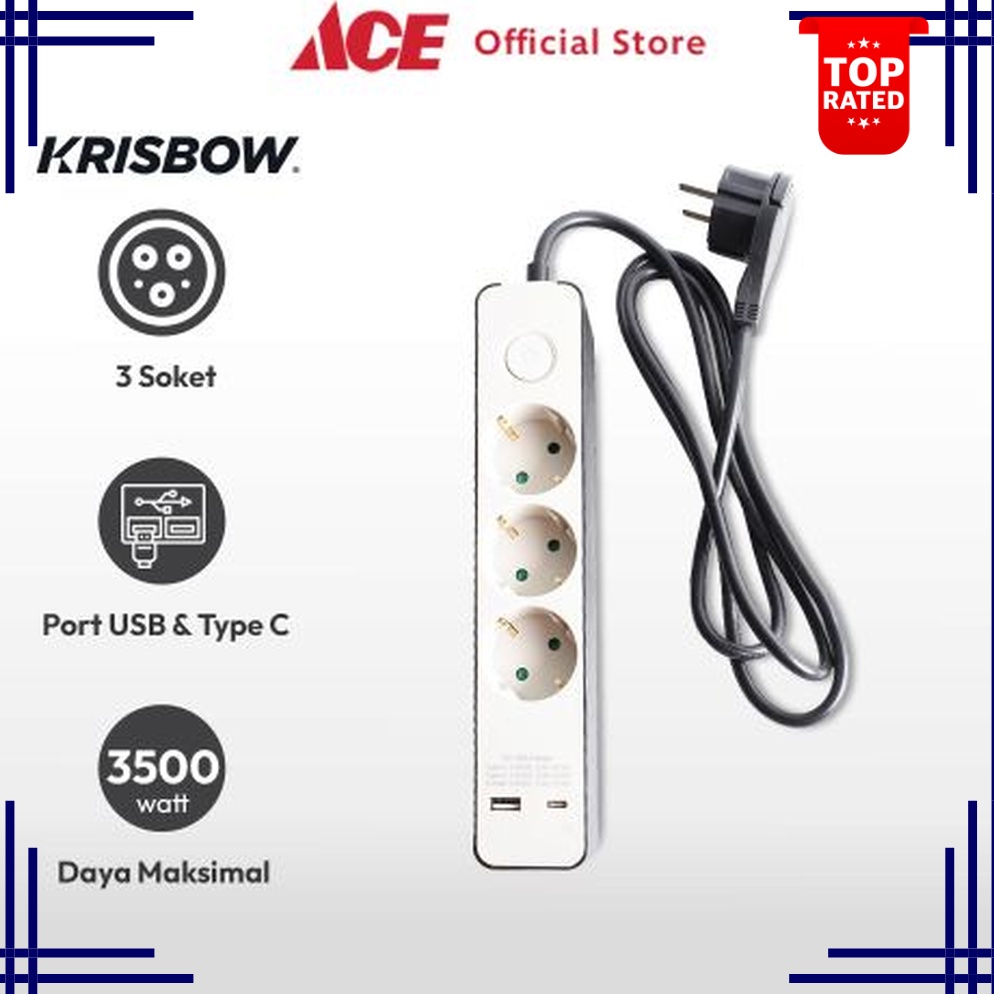 Jual FLASH Ace Krisbow Stop 3 Socket Dengan Port Usb Type C Hitam ...