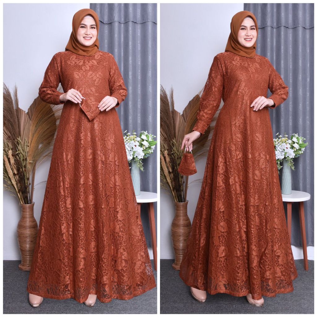 Jual (COD) Azuma Gamis Brukat Dress Kondangan Gamis Jumbo Free Masker ...