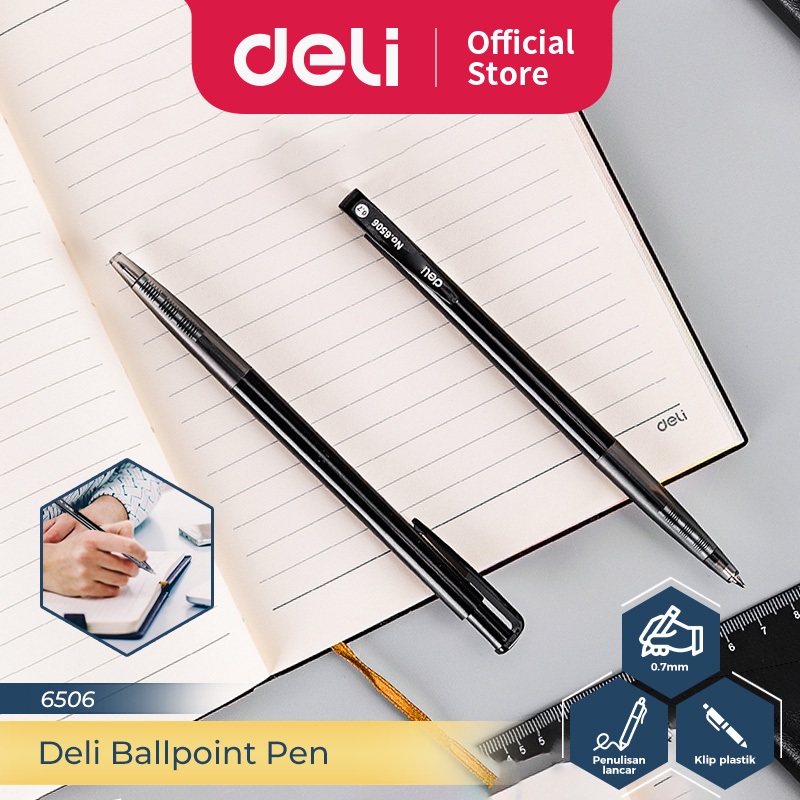Jual Deli Ballpoint Pen / Bolpoin Pulpen 0.7mm Tinta Hitam Isi 12 pcs ...