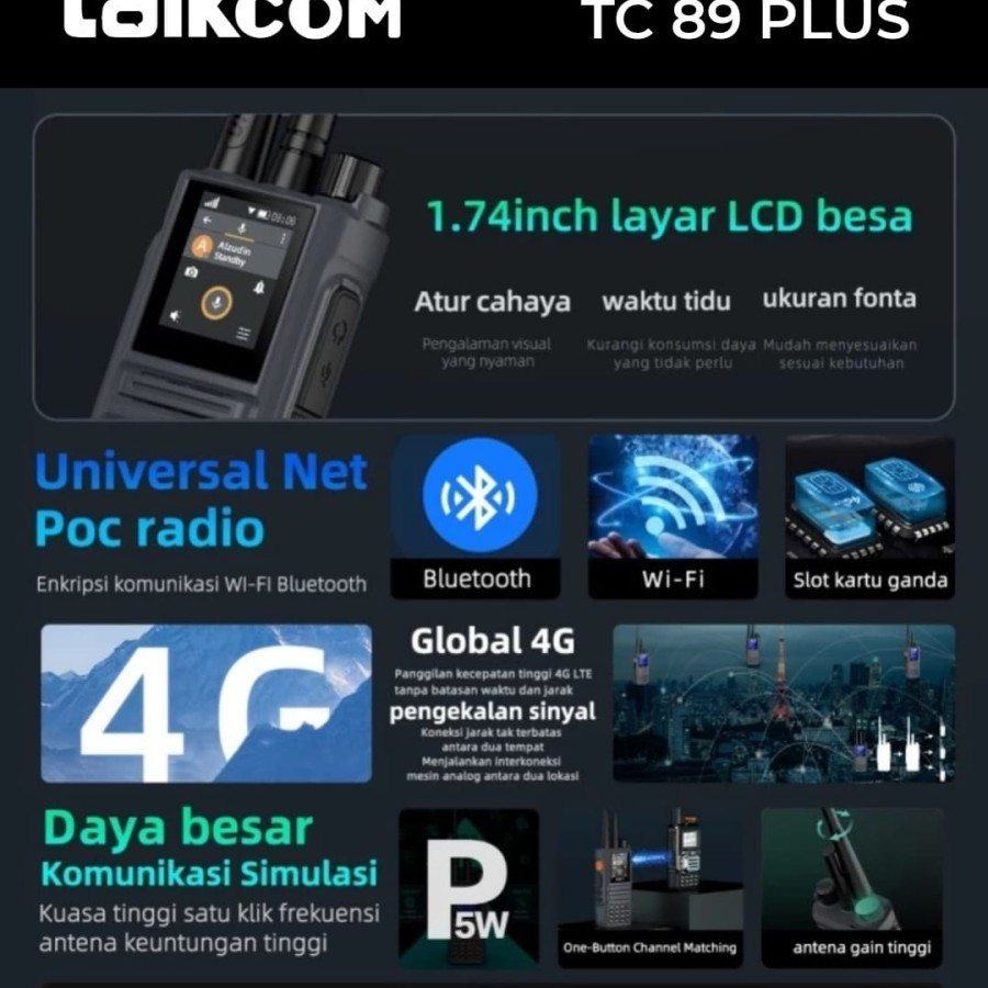 Jual HT POC + ANALOG TALKCOM HYBRID TC 89 PLUS MHZ ANDROID 4G HITAM HT ...
